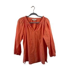 Loft Peach Floral Blouse V-Neck Size Medium